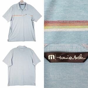 Travis Mathew Golf Polo Shirt Men's Size Large L Blue Stripe Short Sleeve Cotton